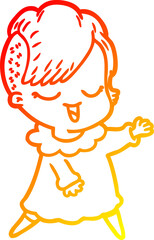 warm gradient line drawing of a happy cartoon girl