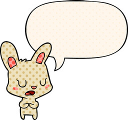 cartoon rabbit talking with speech bubble in comic book style