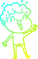 cold gradient line drawing of a cartoon happy man laughing