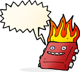 cartoon red hot computer chip with speech bubble