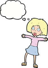 cartoon surprised woman with thought bubble