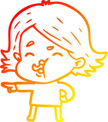 warm gradient line drawing of a cartoon girl pulling face