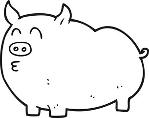 freehand drawn black and white cartoon pig