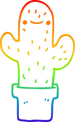rainbow gradient line drawing of a cartoon cactus