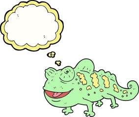 freehand drawn thought bubble cartoon chameleon