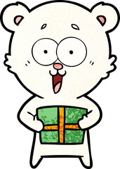 polar bear with christmas present cartoon