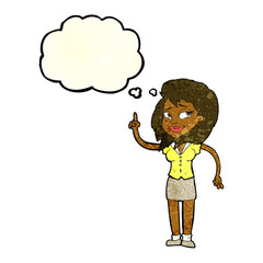 cartoon pretty woman with idea with thought bubble