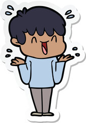 sticker of a cartoon laughing boy