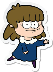 sticker of a cartoon smiling woman