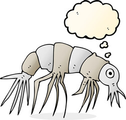 cartoon shrimp with thought bubble