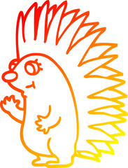 warm gradient line drawing of a cartoon spiky hedgehog