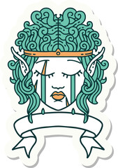 sticker of a crying elf barbarian character face with banner
