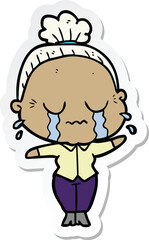 sticker of a cartoon crying old lady