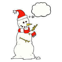 freehand drawn thought bubble cartoon snowman