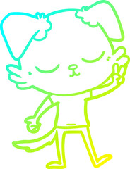 cold gradient line drawing of a cute cartoon dog