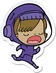 sticker of a cartoon running astronaut