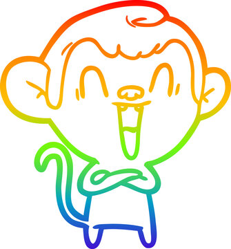 recommend clip art: rainbow gradient line drawing of a cartoon laughing monkey