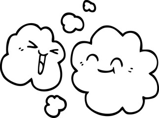 line drawing cartoon white happy clouds