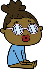 cartoon sitting woman wearing spectacles