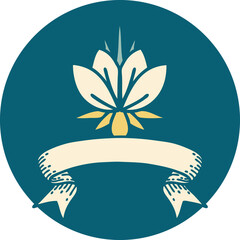 tattoo style icon with banner of a water lily