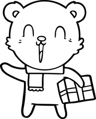 happy cartoon bear with gift