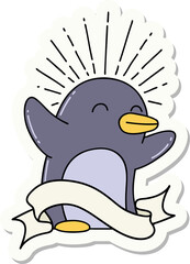 sticker of a tattoo style happy penguin