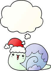 cute cartoon christmas snail with thought bubble in smooth gradient style