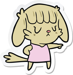 sticker of a cartoon dog girl pointing