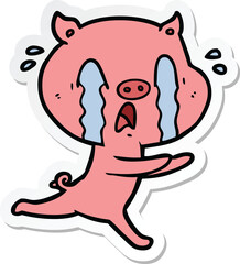 sticker of a crying pig cartoon