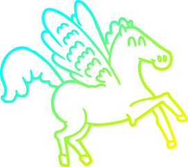 cold gradient line drawing of a cartoon winged horse