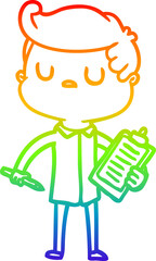 rainbow gradient line drawing of a cartoon aloof man