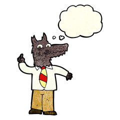 cartoon business wolf with idea with thought bubble