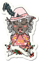 Retro Tattoo Style elf bard with natural twenty dice roll