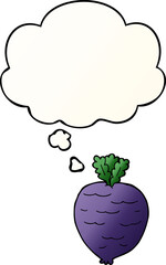 cartoon root vegetable with thought bubble in smooth gradient style