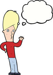 cartoon man waving with thought bubble