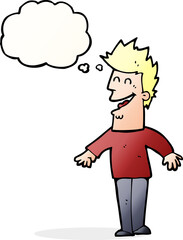 cartoon happy man with thought bubble