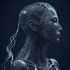 portrait of a cybernetic woman endowed with artificial intelligence