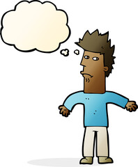 cartoon confused man with thought bubble