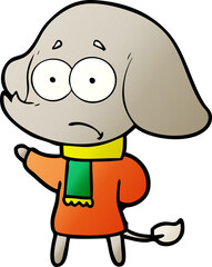 cartoon unsure elephant in scarf