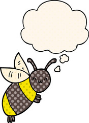 cute cartoon bee with thought bubble in comic book style