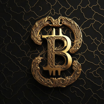 Luxurious bitcoin logo with golden patterns and black background