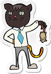 sticker of a cartoon business cat with dead mouse