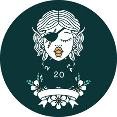 icon of elf rogue character with natural twenty dice roll