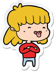 sticker of a cartoon girl sticking out tongue