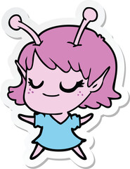 sticker of a smiling alien girl cartoon