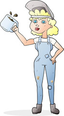 freehand drawn cartoon woman in dungarees