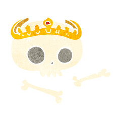 freehand drawn retro cartoon skull wearing tiara