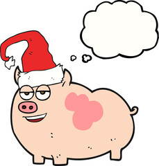 freehand drawn thought bubble cartoon christmas pig