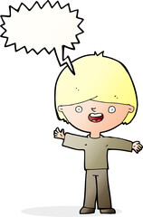 cartoon happy boy with speech bubble