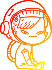 warm gradient line drawing of a cartoon astronaut woman